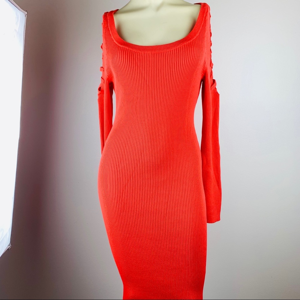 Bebe orange knit midi dress.
